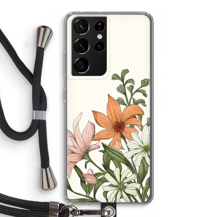 Floral bouquet: Samsung Galaxy S21 Ultra Transparant Hoesje met koord