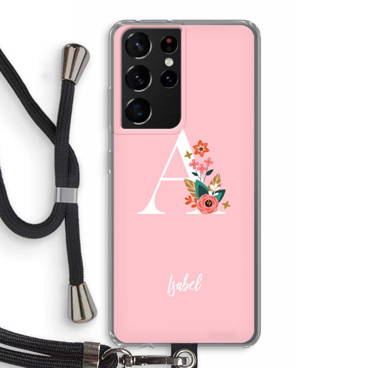 Pink Bouquet: Samsung Galaxy S21 Ultra Transparant Hoesje met koord