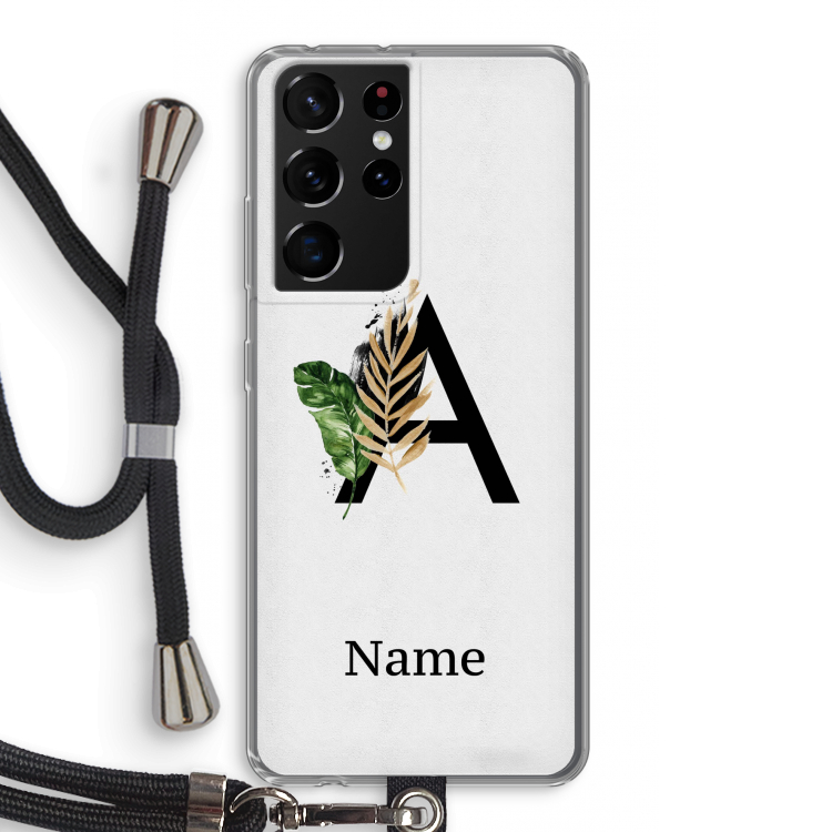 Charcoal Flora: Samsung Galaxy S21 Ultra Transparant Hoesje met koord