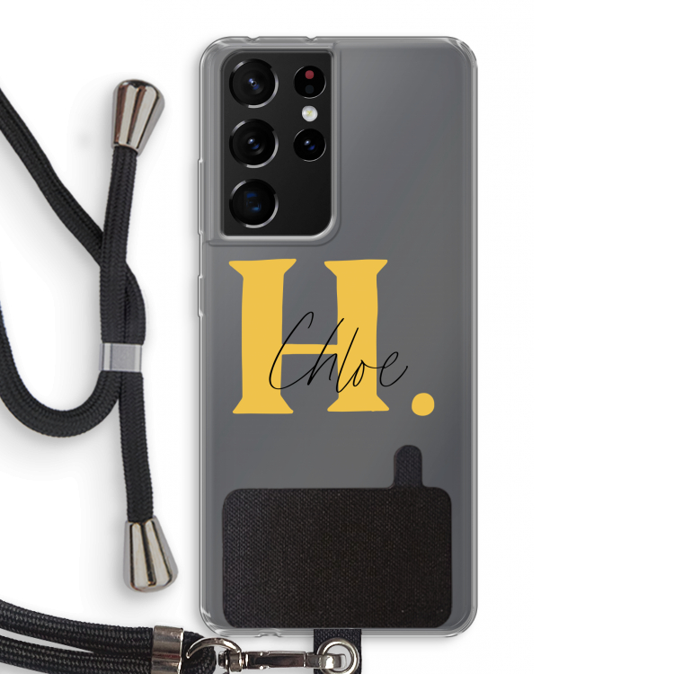 Amber Script: Samsung Galaxy S21 Ultra Transparant Hoesje met koord