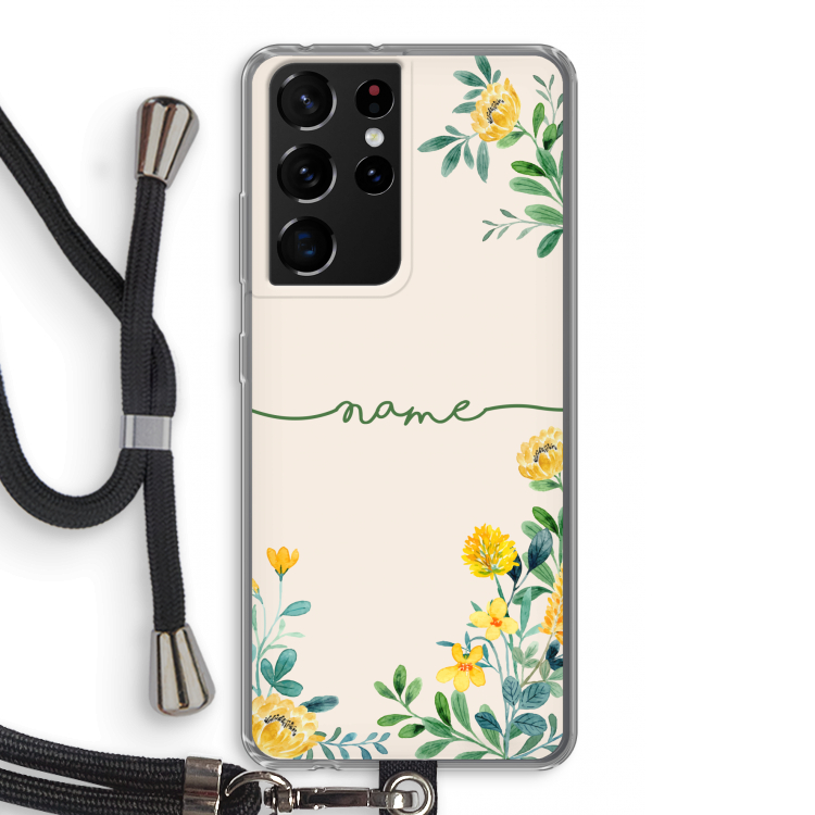 Gele bloemen: Samsung Galaxy S21 Ultra Transparant Hoesje met koord
