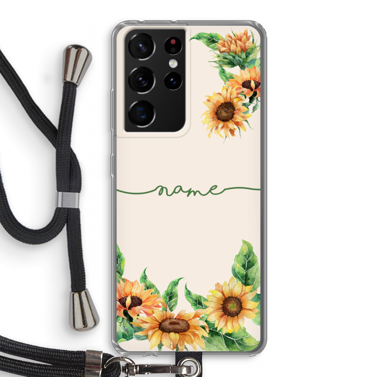 Zonnebloemen: Samsung Galaxy S21 Ultra Transparant Hoesje met koord