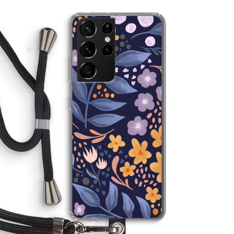 Flowers with blue leaves: Samsung Galaxy S21 Ultra Transparant Hoesje met koord