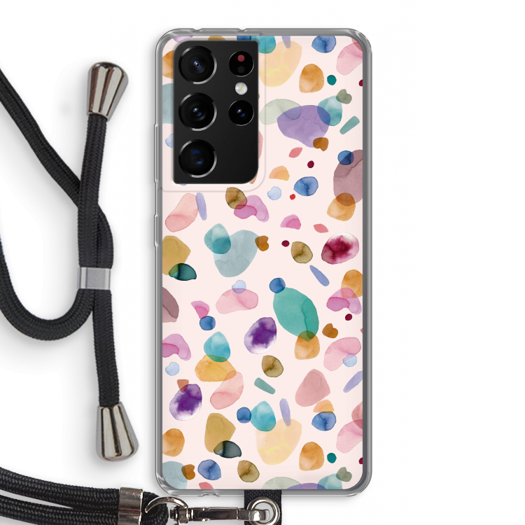 Terrazzo Memphis Pink: Samsung Galaxy S21 Ultra Transparant Hoesje met koord