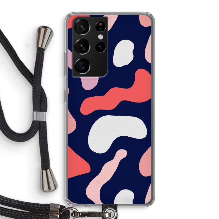 Memphis Shapes Pink: Samsung Galaxy S21 Ultra Transparant Hoesje met koord