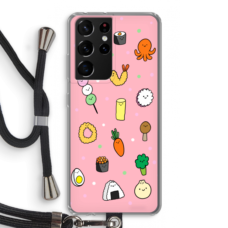Happy bento friends: Samsung Galaxy S21 Ultra Transparant Hoesje met koord