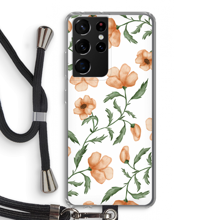 Peachy flowers: Samsung Galaxy S21 Ultra Transparant Hoesje met koord