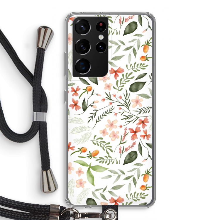 Sweet little flowers: Samsung Galaxy S21 Ultra Transparant Hoesje met koord