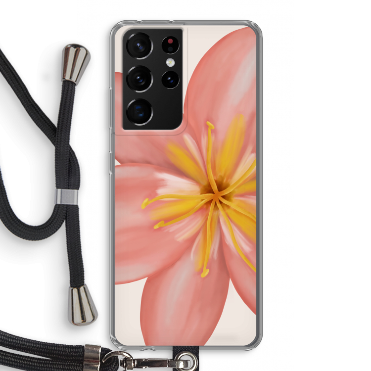 Pink Ellila Flower: Samsung Galaxy S21 Ultra Transparant Hoesje met koord