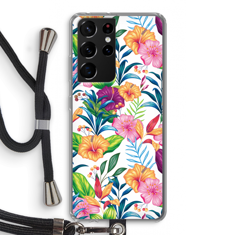 Tropisch 2: Samsung Galaxy S21 Ultra Transparant Hoesje met koord