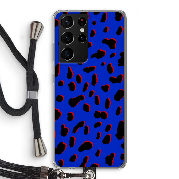 Blue Leopard: Samsung Galaxy S21 Ultra Transparant Hoesje met koord