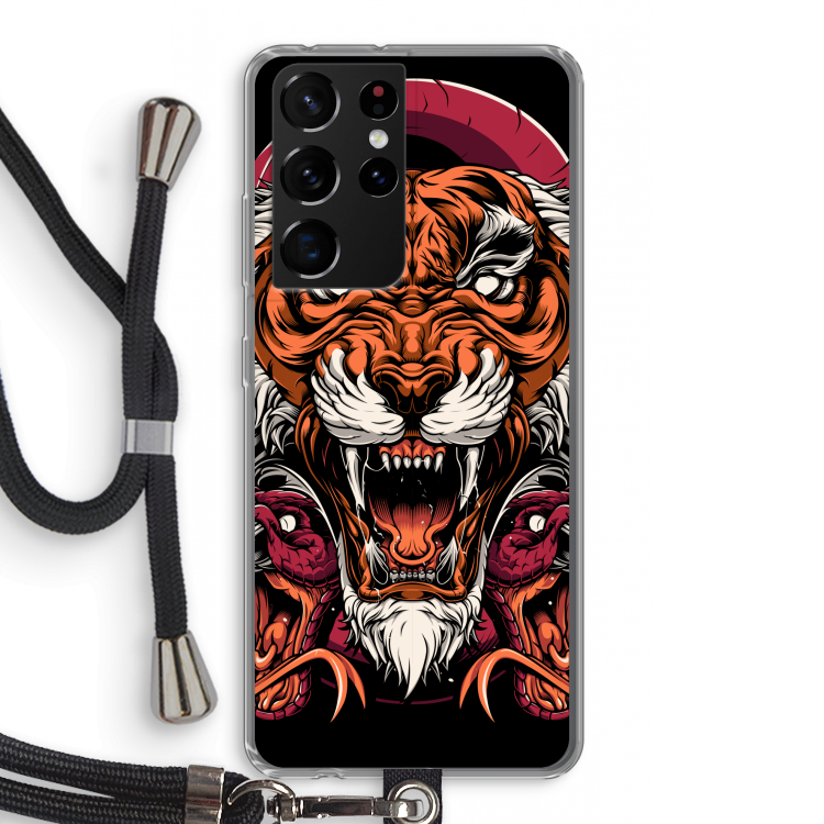 Tiger and Rattlesnakes: Samsung Galaxy S21 Ultra Transparant Hoesje met koord