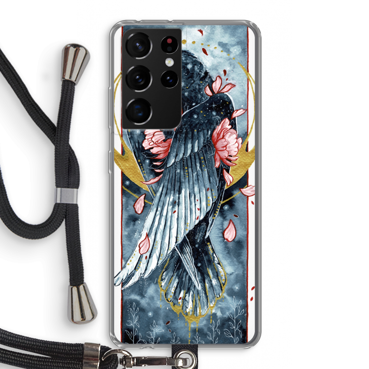 Golden Raven: Samsung Galaxy S21 Ultra Transparant Hoesje met koord