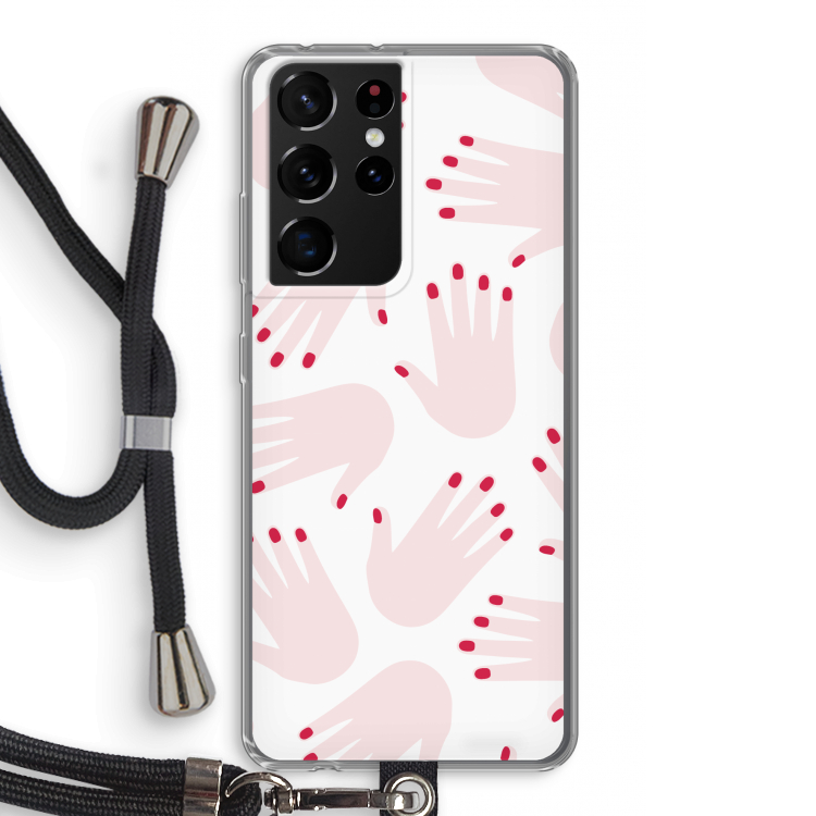 Hands pink: Samsung Galaxy S21 Ultra Transparant Hoesje met koord