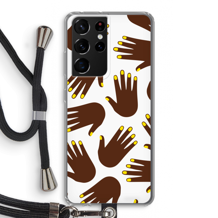 Hands dark: Samsung Galaxy S21 Ultra Transparant Hoesje met koord