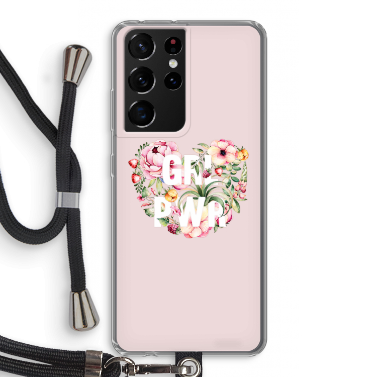 GRL PWR Flower: Samsung Galaxy S21 Ultra Transparant Hoesje met koord