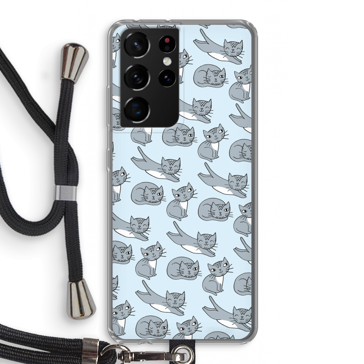 Poezen: Samsung Galaxy S21 Ultra Transparant Hoesje met koord