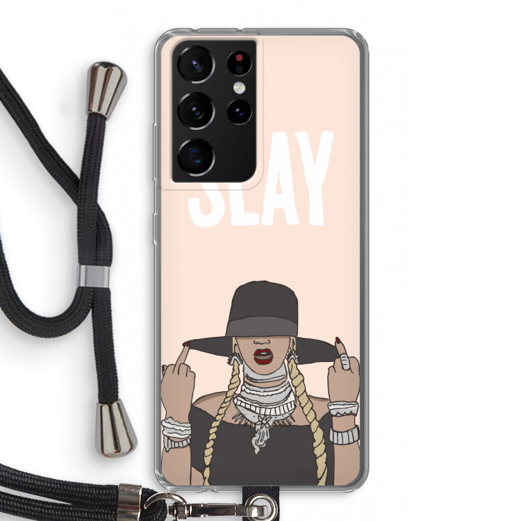 Slay All Day: Samsung Galaxy S21 Ultra Transparant Hoesje met koord