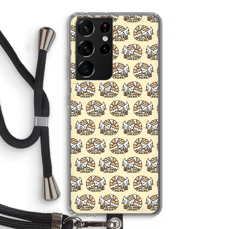 Slapende poes: Samsung Galaxy S21 Ultra Transparant Hoesje met koord