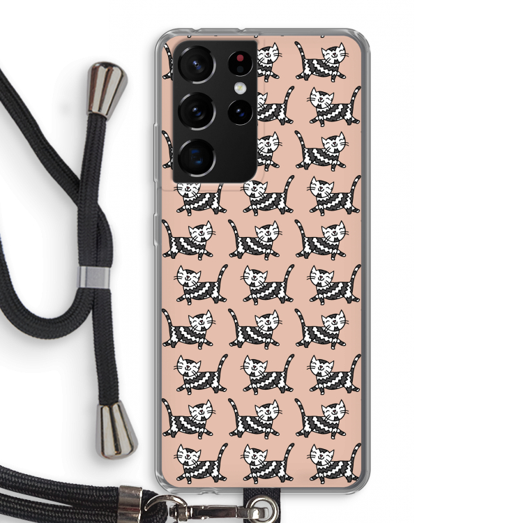 Zwarte poes: Samsung Galaxy S21 Ultra Transparant Hoesje met koord