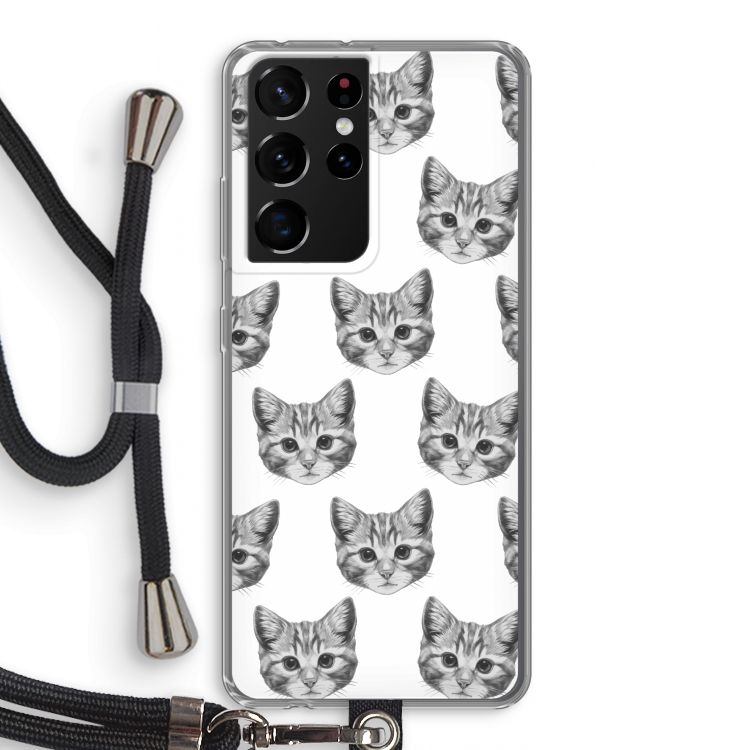 Kitten: Samsung Galaxy S21 Ultra Transparant Hoesje met koord