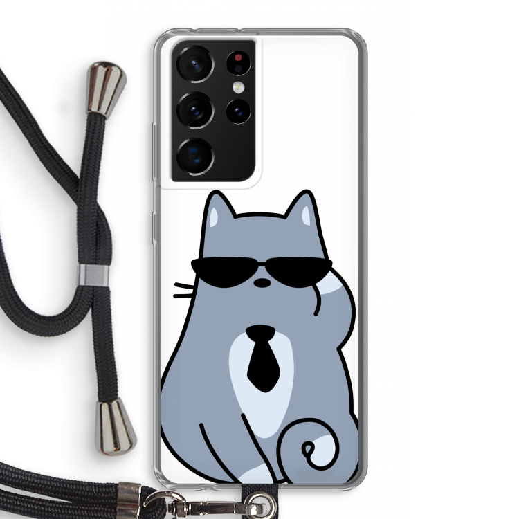 Cool cat: Samsung Galaxy S21 Ultra Transparant Hoesje met koord