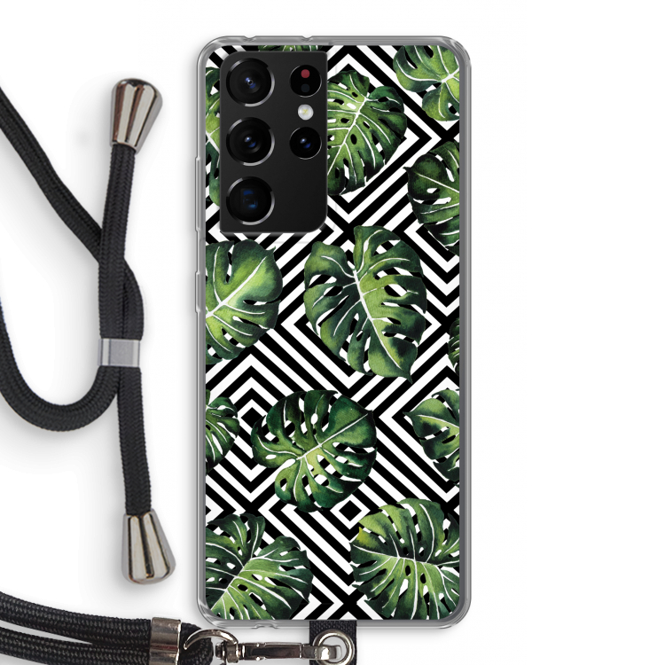 Geometrische jungle: Samsung Galaxy S21 Ultra Transparant Hoesje met koord