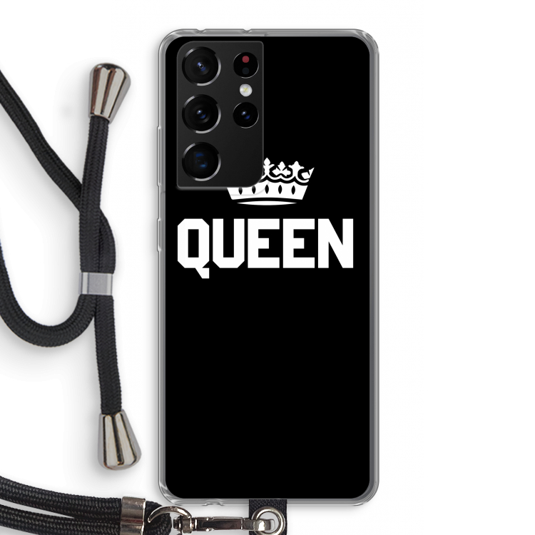 Queen zwart: Samsung Galaxy S21 Ultra Transparant Hoesje met koord