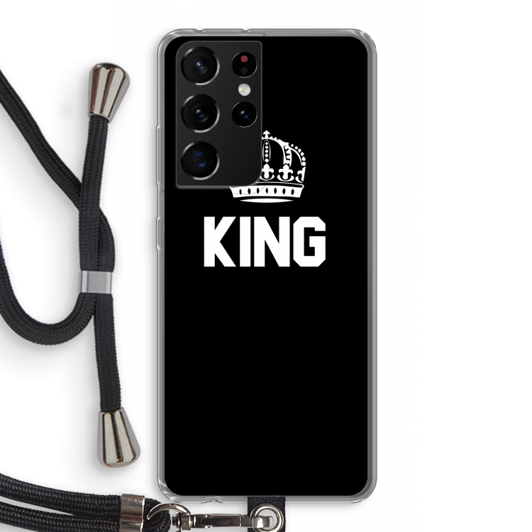King zwart: Samsung Galaxy S21 Ultra Transparant Hoesje met koord