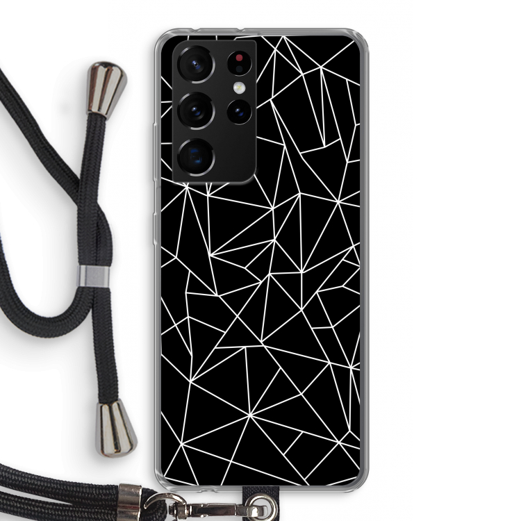 Geometrische lijnen wit: Samsung Galaxy S21 Ultra Transparant Hoesje met koord