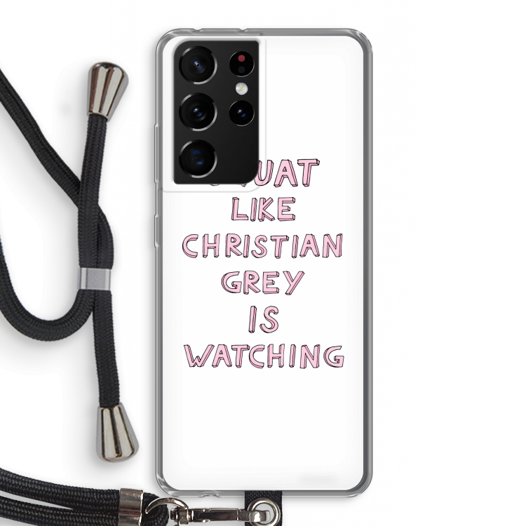 Christian Grey: Samsung Galaxy S21 Ultra Transparant Hoesje met koord