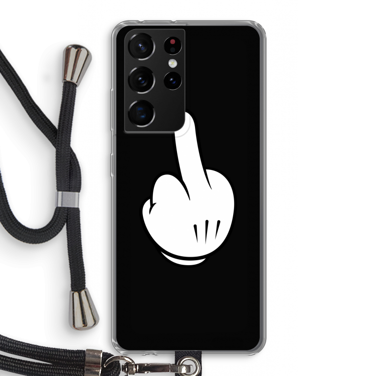 Middle finger black: Samsung Galaxy S21 Ultra Transparant Hoesje met koord