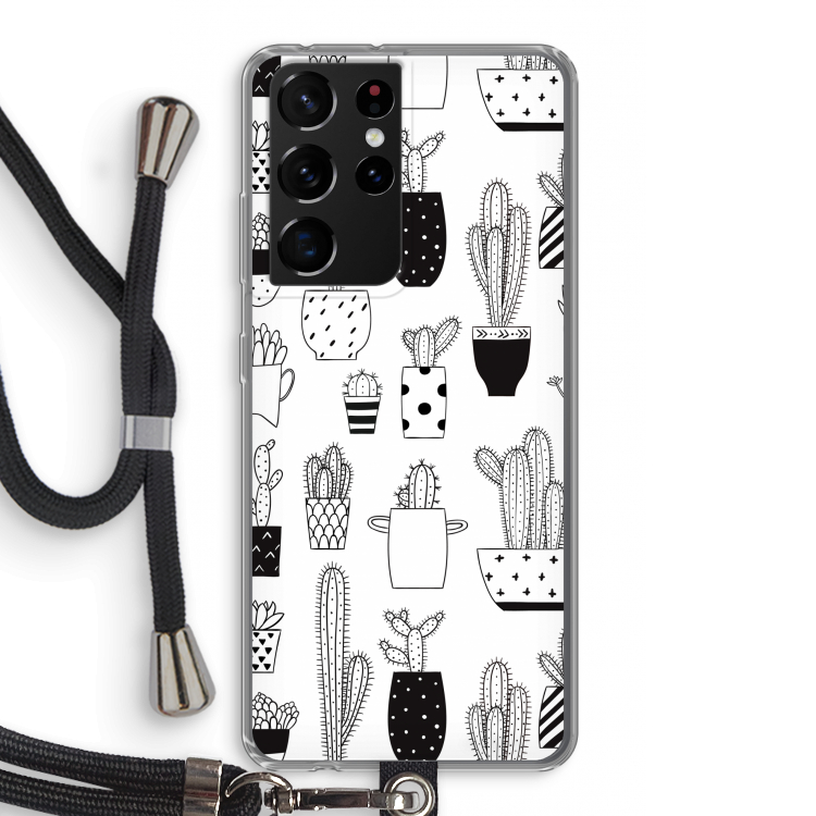 Cactusmotief: Samsung Galaxy S21 Ultra Transparant Hoesje met koord