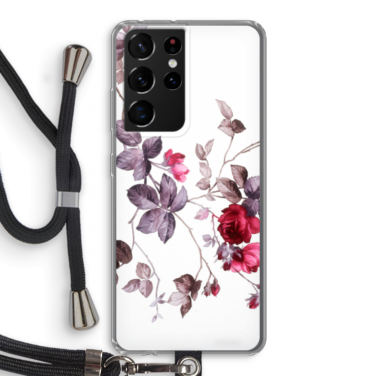 Mooie bloemen: Samsung Galaxy S21 Ultra Transparant Hoesje met koord