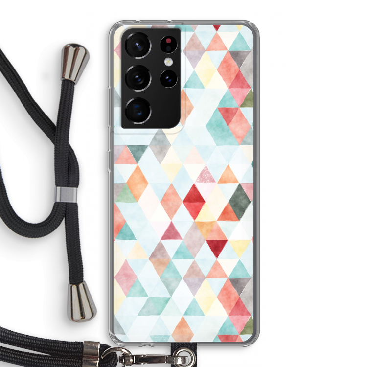 Gekleurde driehoekjes pastel: Samsung Galaxy S21 Ultra Transparant Hoesje met koord