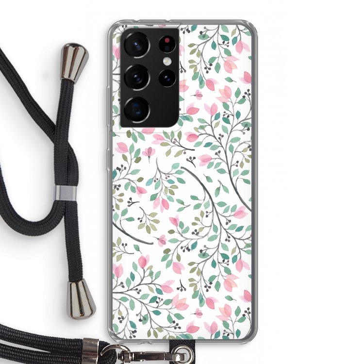 Sierlijke bloemen: Samsung Galaxy S21 Ultra Transparant Hoesje met koord