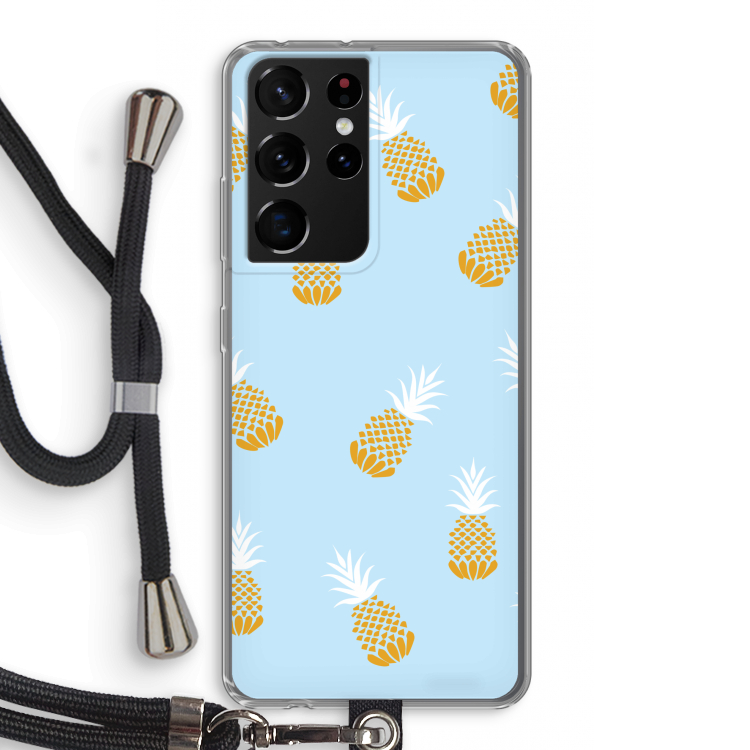 Ananasjes: Samsung Galaxy S21 Ultra Transparant Hoesje met koord