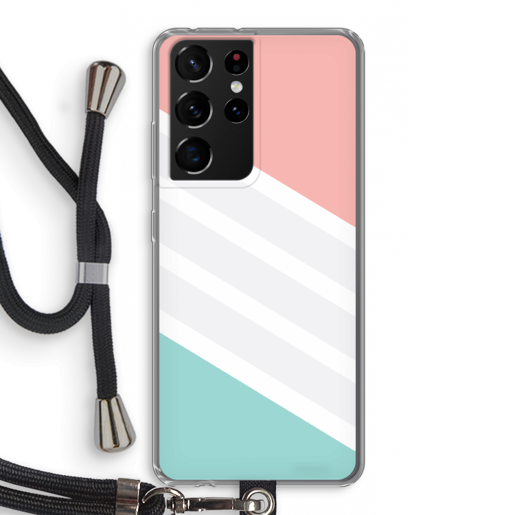 Strepen pastel: Samsung Galaxy S21 Ultra Transparant Hoesje met koord