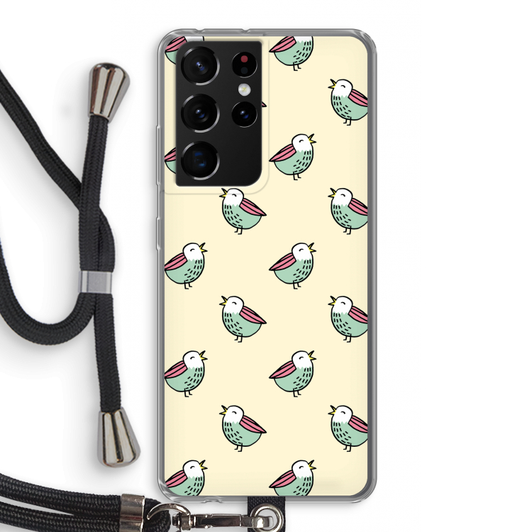 Vogeltjes: Samsung Galaxy S21 Ultra Transparant Hoesje met koord