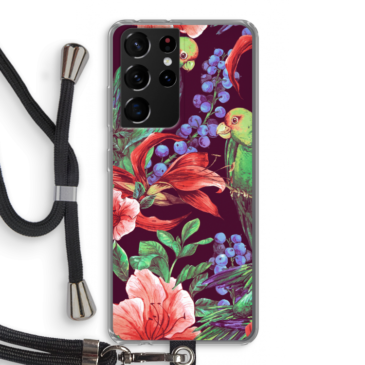 Papegaaien: Samsung Galaxy S21 Ultra Transparant Hoesje met koord