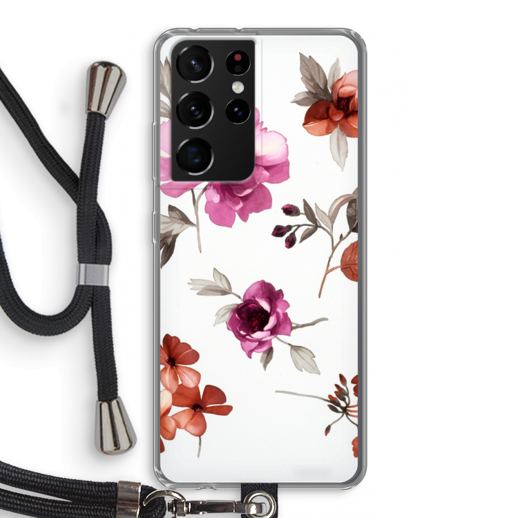 Geschilderde bloemen: Samsung Galaxy S21 Ultra Transparant Hoesje met koord