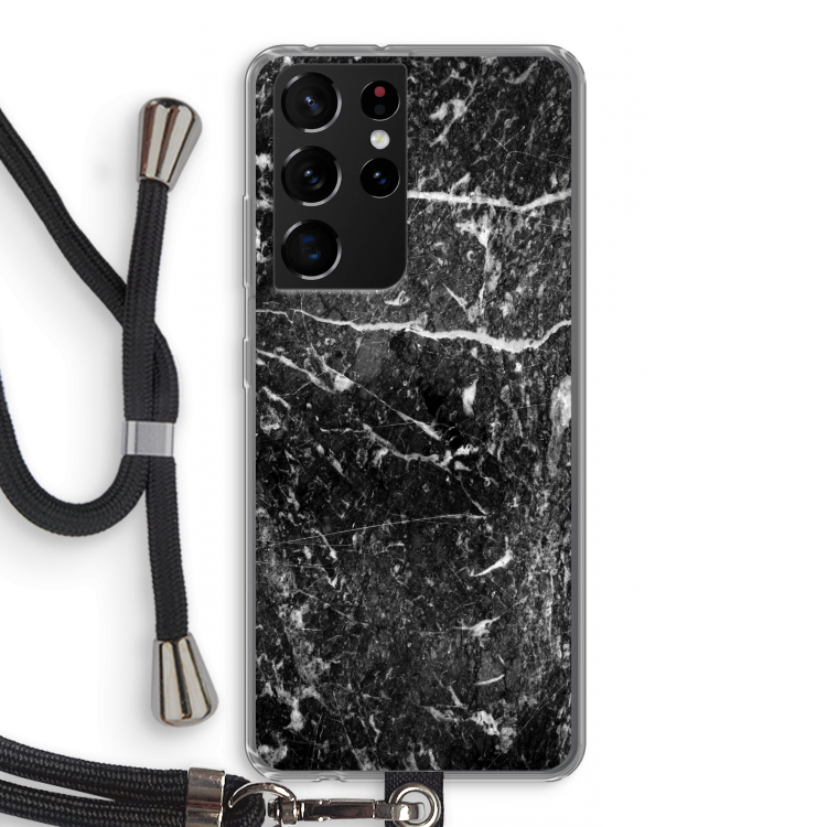 Zwart marmer: Samsung Galaxy S21 Ultra Transparant Hoesje met koord