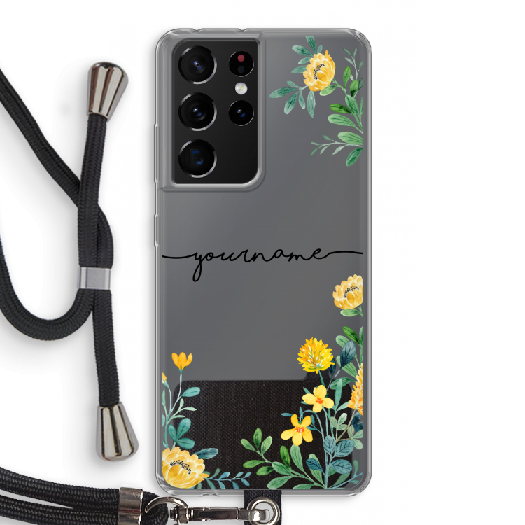 Gele bloemen: Samsung Galaxy S21 Ultra Transparant Hoesje met koord