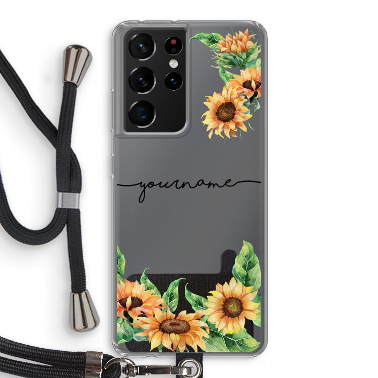 Zonnebloemen: Samsung Galaxy S21 Ultra Transparant Hoesje met koord