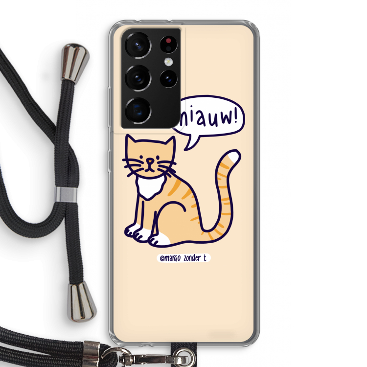 Miauw: Samsung Galaxy S21 Ultra Transparant Hoesje met koord