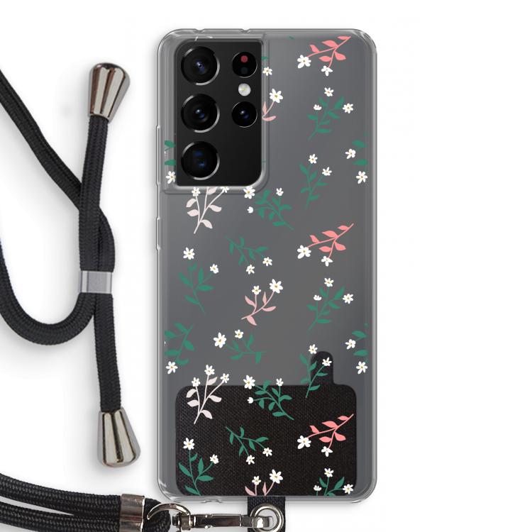 Small white flowers: Samsung Galaxy S21 Ultra Transparant Hoesje met koord