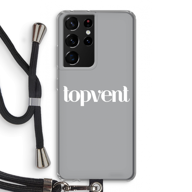 Topvent Grijs Wit: Samsung Galaxy S21 Ultra Transparant Hoesje met koord