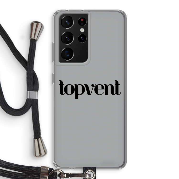 Topvent Grijs Zwart: Samsung Galaxy S21 Ultra Transparant Hoesje met koord