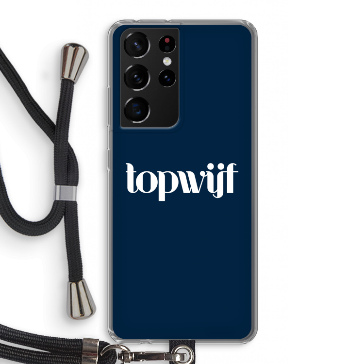 Topwijf Navy: Samsung Galaxy S21 Ultra Transparant Hoesje met koord