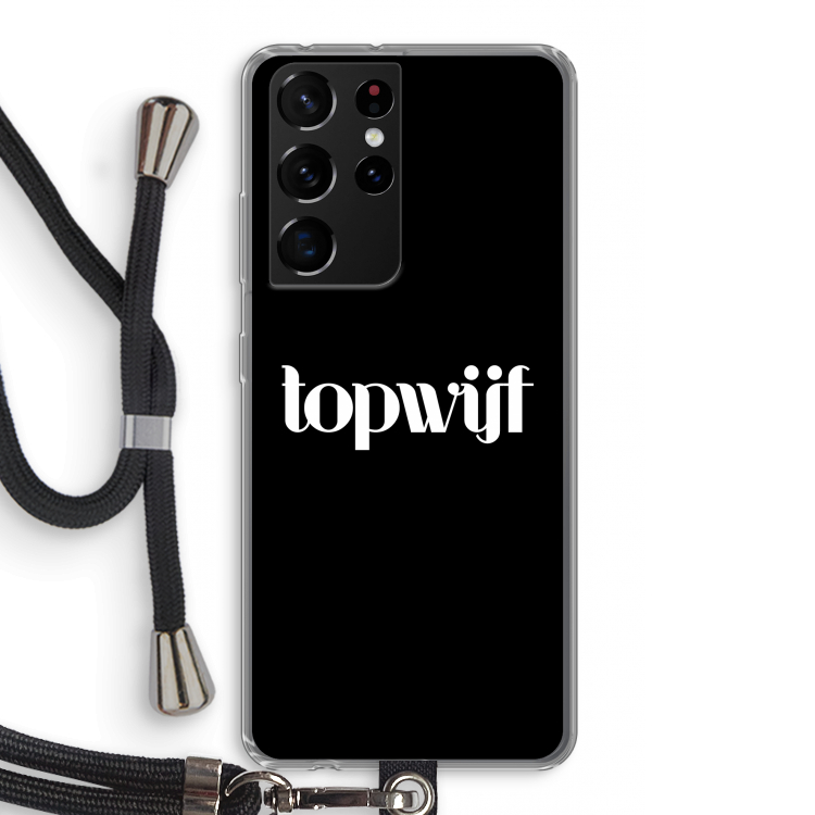 Topwijf Zwart: Samsung Galaxy S21 Ultra Transparant Hoesje met koord